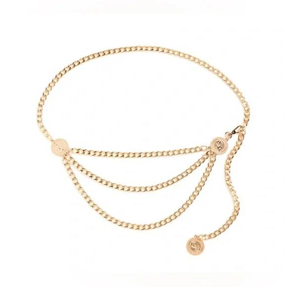 True Religion 3 Tier Gold Chain Belt - Picture 2 of 11